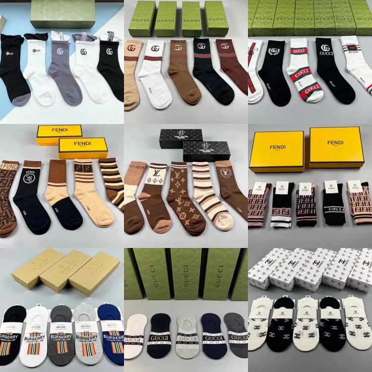 5 Pairs GUCCI, FENDI and LV Socks